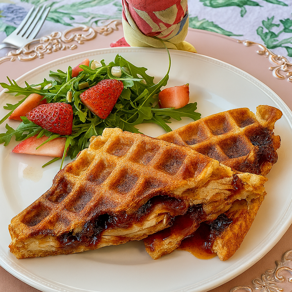CHICKEN AND WAFFLE GRILLED CHEESE WITH KELLY’S MARIONBERRY HABANERO PEPPER JELLY
