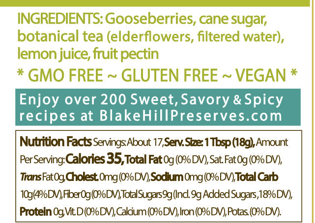 Gooseberry with Elderflower Botanical Jam nutrition facts